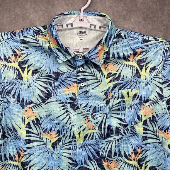 IZOD Saltwater Polo Shirt Mens XL Blue Floral Relaxed Classics All Over Print - Picture 3 of 10
